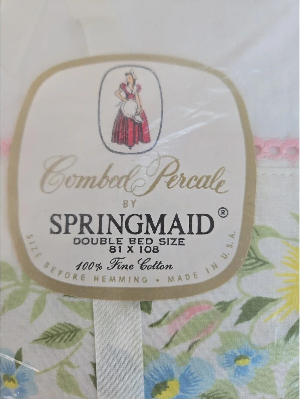 Vintage Springmaid Combed Percale Double Size Flat Bed Sheet Morning Garden